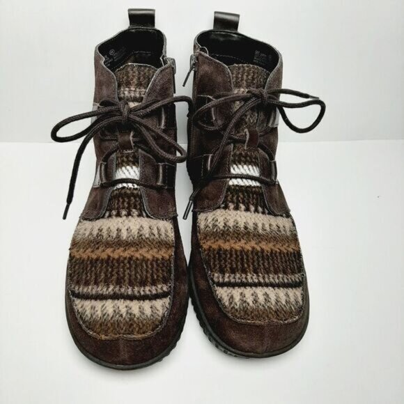 AEROSOLES / Umpire Boho Platform Ankle Boot Fair Isle Brown Suede Bootie Sz 9 - Picture 4 of 13